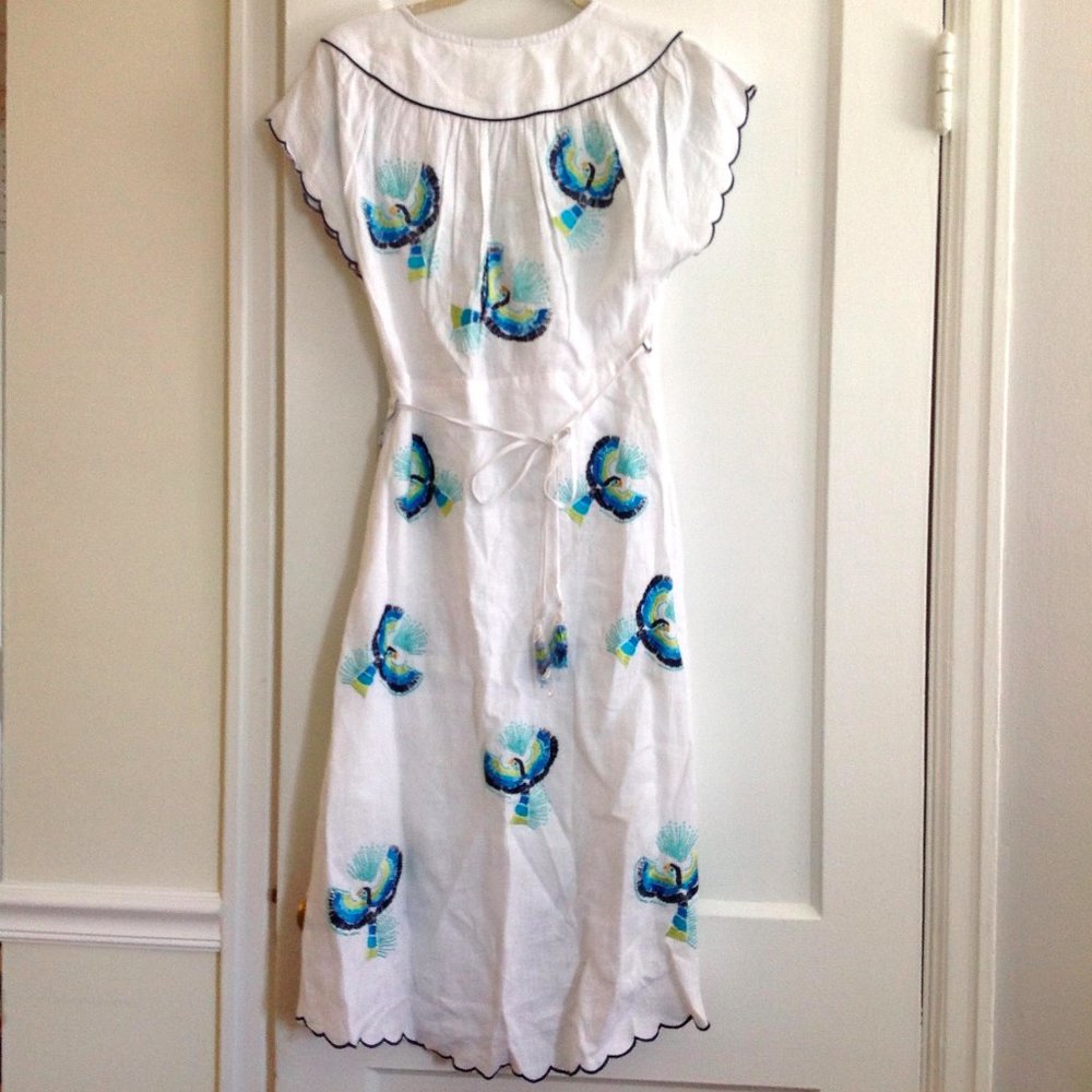 Farm Rio Macaw Embroidered Tie Front Cutout Dress - Picture 6 of 14